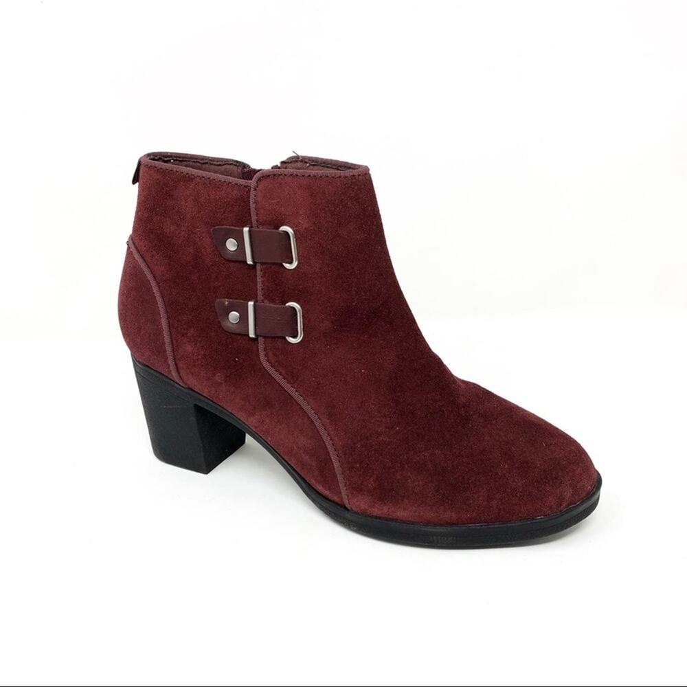 Clarks Meera Yew Burgundy Suede Leather Zip Boots